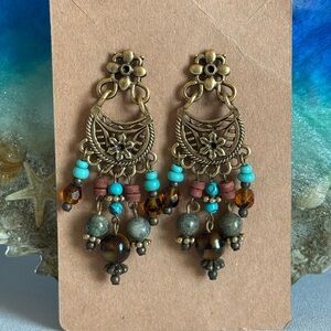Boho Antique Style Earrings w/Tigers Eye